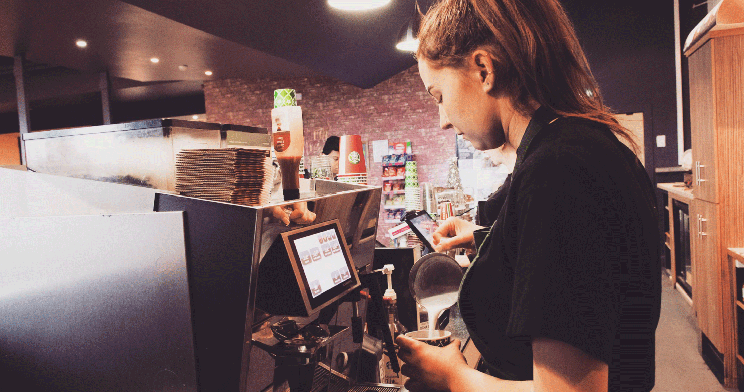 Girl making coffee Recharge