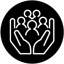 Hands cradling people icon.