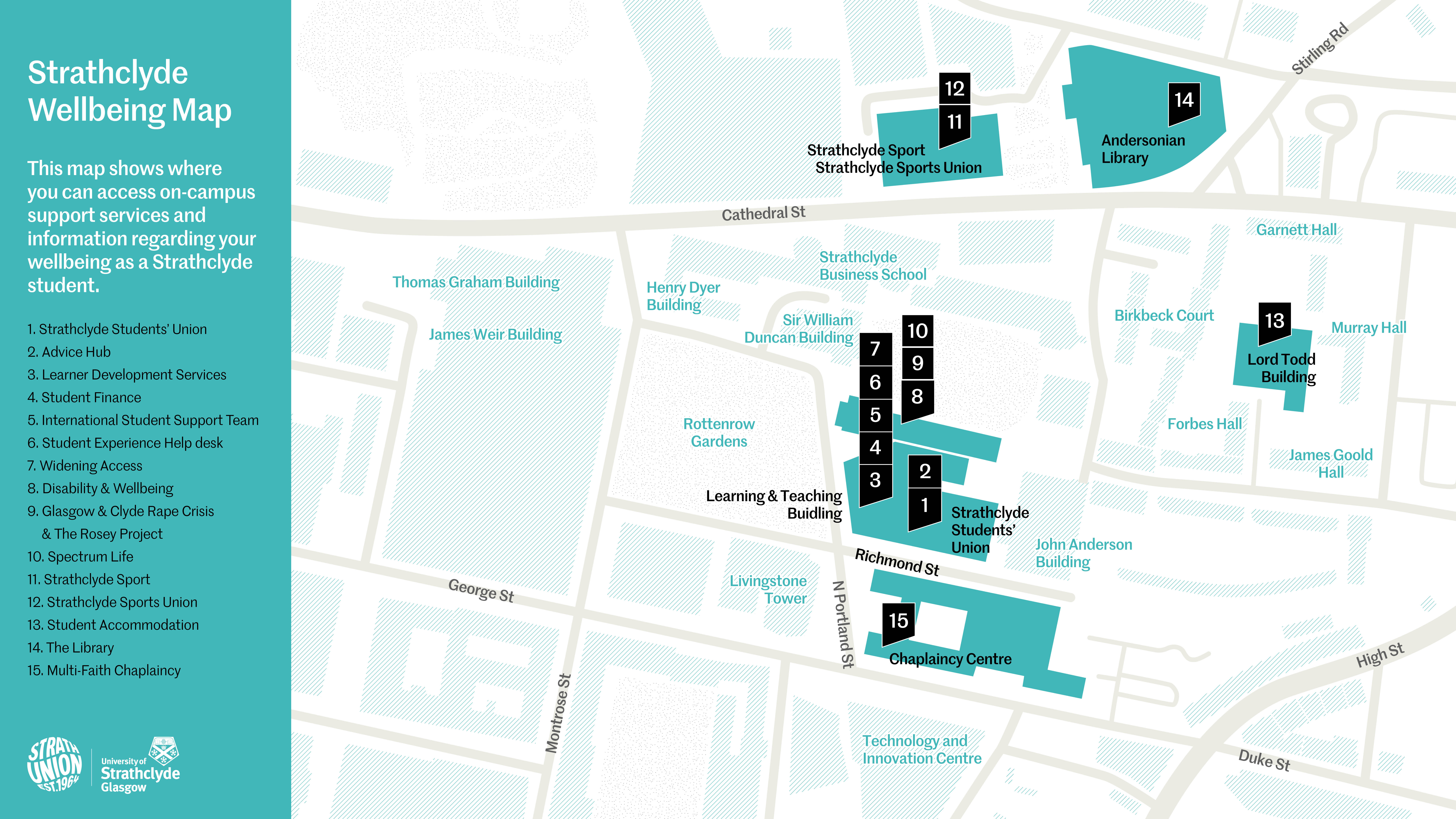 Strathclyde wellbeing services shown on illustrated map.