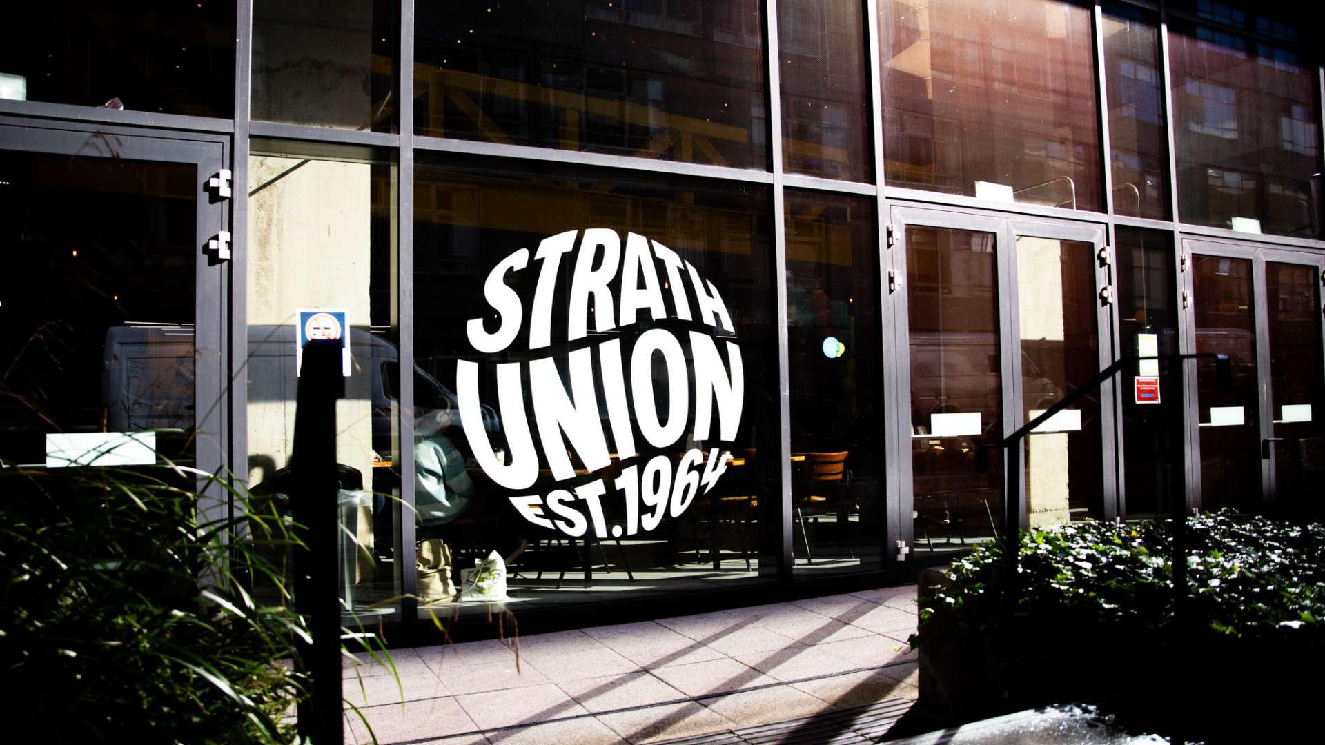 Strath Union logo on the front of building