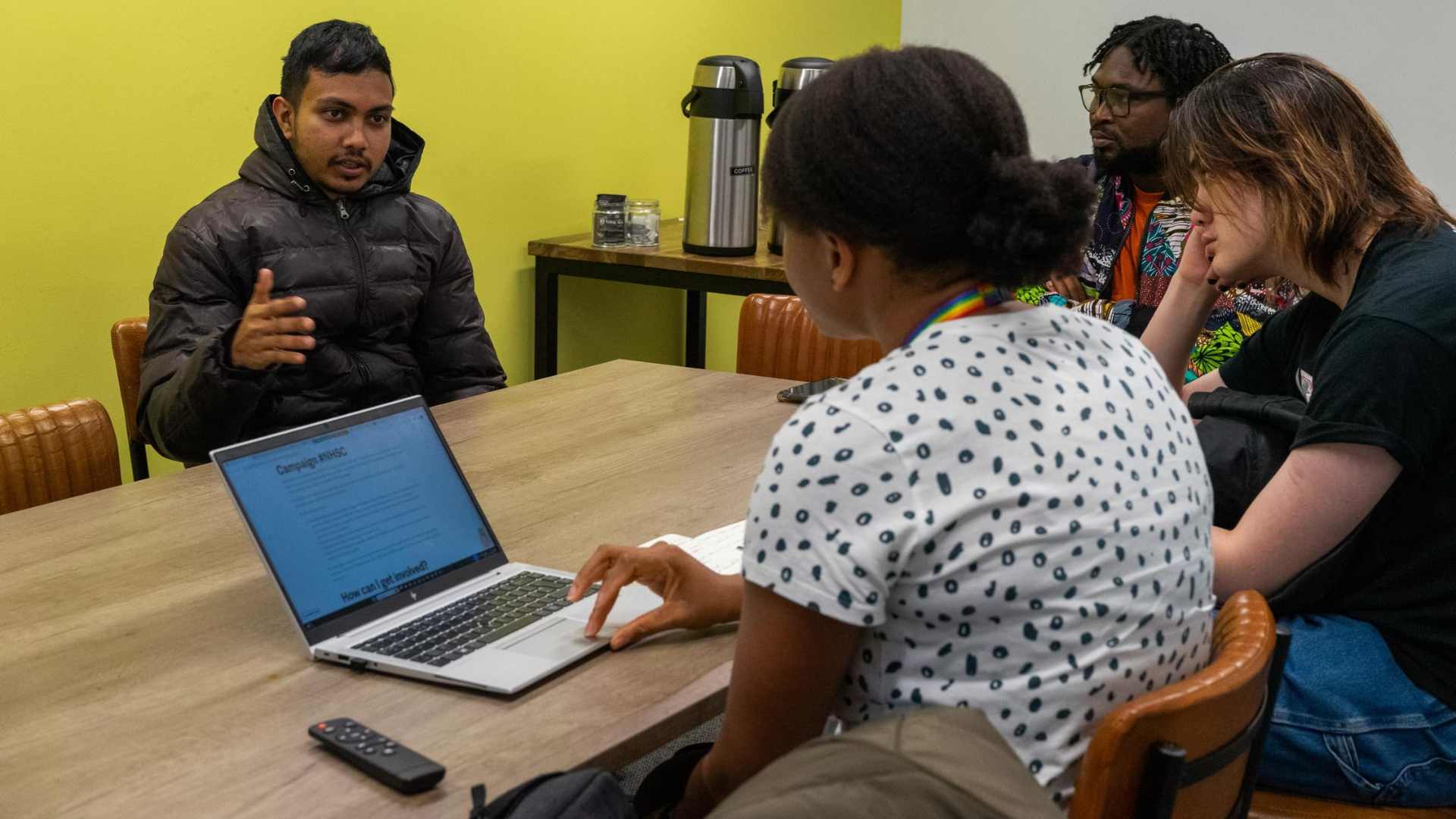 VP Welfare with a group of students discussing the campaign.